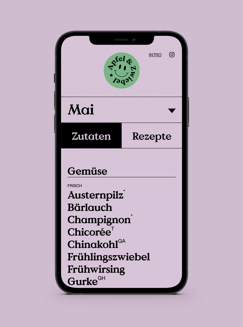 Mobile Ansicht eines Online Saisonkalenders