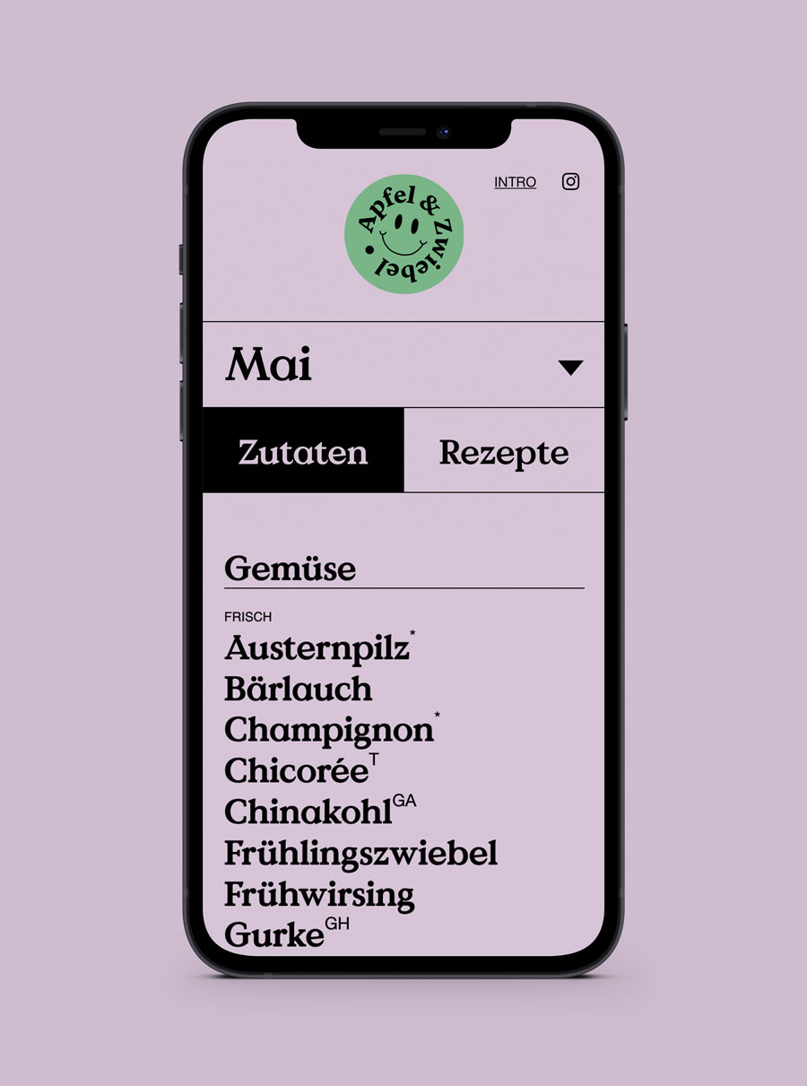 Mobile Ansicht eines Online Saisonkalenders